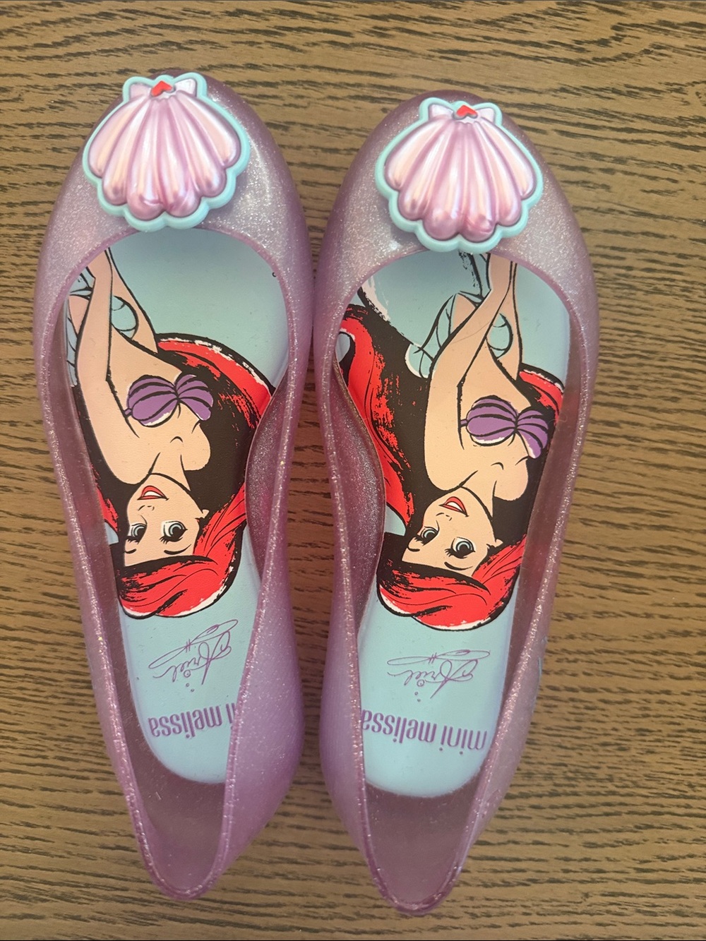 Mini Melissa Glitter Purple Jelly Flats with Shell Accent